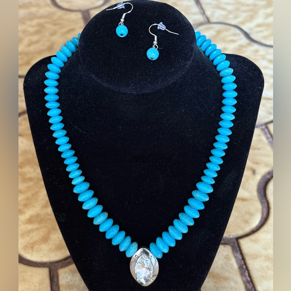 Blue Beaded Necklace and Earring Set